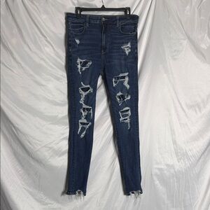 American Eagle Outfitters Navy Super High-Rise Distressed Jeggings